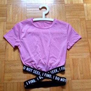 Girls Crop Top, Stretch Waist Belt, Pink size Junior S